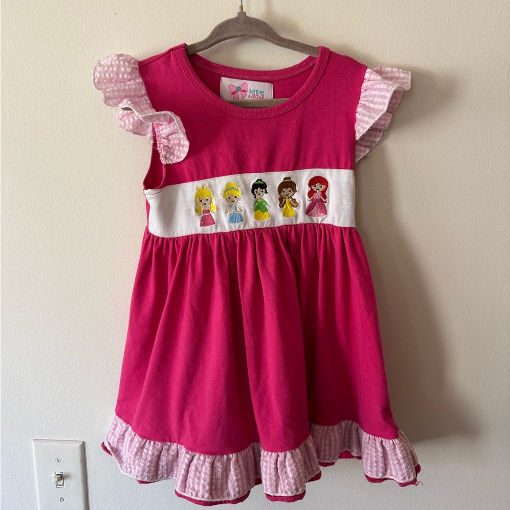 Buttons and bows princess smocked pink dress 3T